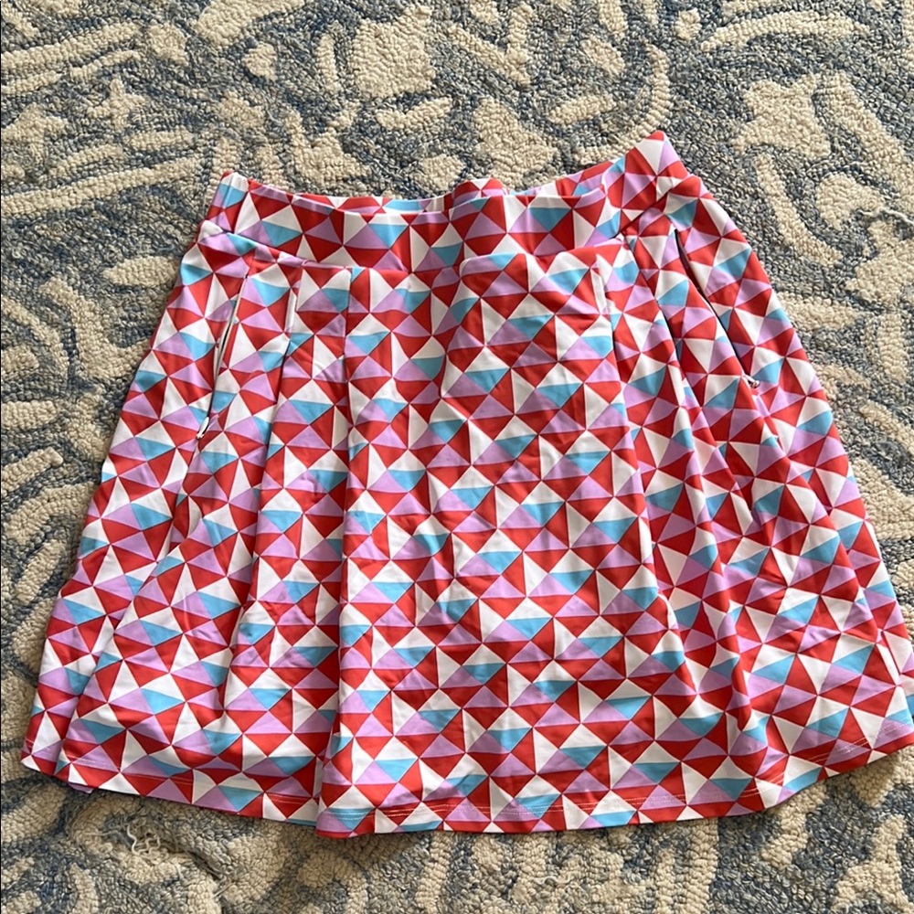 J.McLaughlin Pink Blue Geometric Catalina Cloth Pleated Skort size M